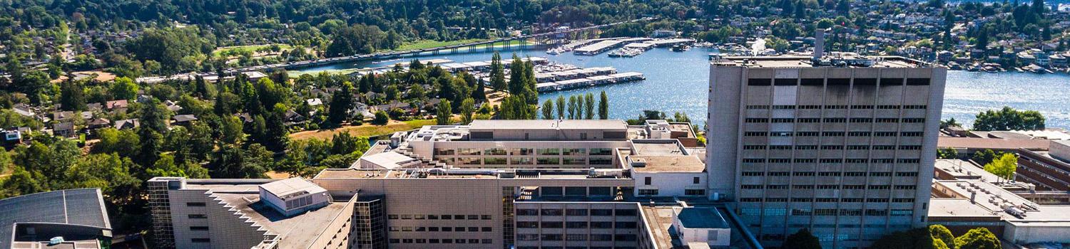 drone shot of campus